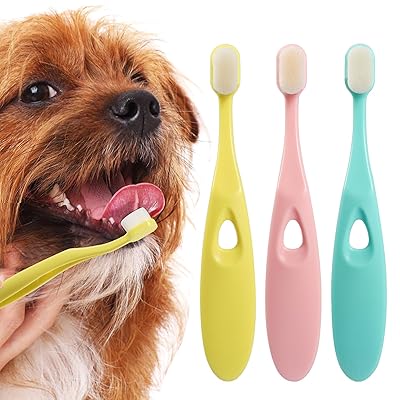 犬 歯ブラシ 小型犬 中型犬【10000本の超極細毛】濃密極細毛歯ブラシ 犬用歯ブラシ 歯周病 歯ブラシ 歯茎に優しい 食品グレード 抗菌素材【犬用・猫用・3本入り】