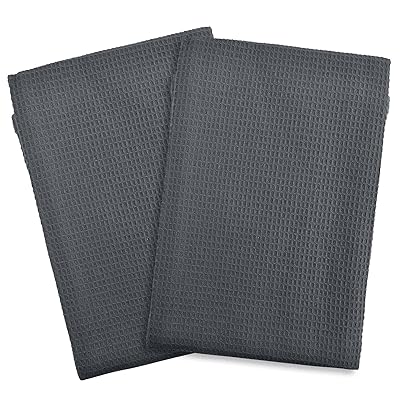 ティータオル キッチンタオル コットン 布巾 食器拭き 吸水 布巾 台拭き 水切りタオル 大判 ダークグレー 2 枚セット ワッフル織り布巾 45 x 65 cm お皿拭きタオル 鍋拭き 食器用布巾 綿 タオル キッチン 手拭き