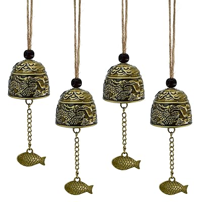 風水 風鈴 金属製 龍 4個セット ウィンドチャイム 玄関 鈴 おしゃれ ドアベル ドアチャイム 吊鐘 中国..