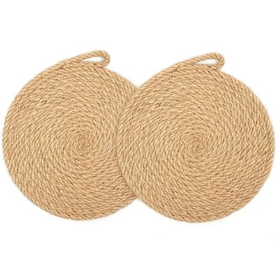 鍋敷き おしゃれ 2枚セット フック付き 耐熱 天然素材 亜麻 滑り防止 通気性 鉄瓶 土鍋 茶壶 洗える断..