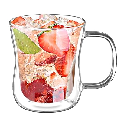 ダブルウォールグラス 240ml 1個 結露しない二重グラス コップ ホウケイ酸塩耐熱ガラス コップ 取っ手付き 軽量で快適 タンブラー グラス コーヒー お茶...