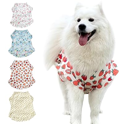 犬服 tシャツ ドッグウェア 犬用ワンピース 可愛い服 春 夏 中型犬 大型犬 おしゃれ 涼感素材 薄手 通気 日焼け防止 脱毛保護 散歩・外出に最適（イチゴ柄 M）