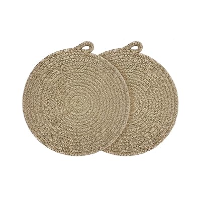 鍋敷き 耐熱鍋敷き 亜麻自然素材 フック付き 収納便利 断熱マット 厚手 おしゃれ 丸型 軽い 滑り防止 通気性 キッチン用品 デスクトップを保護する 鍋置き ...