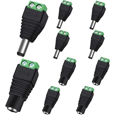 DC電源コネクタ 電源アダプタクイックコネクタ 2.1×5.5mm オス-メス ネジ端子アダプタ CCTVカメラ/IPカメラ/COB LEDテープライト用 DCジャック変換プラグ 5組セットのサムネイル