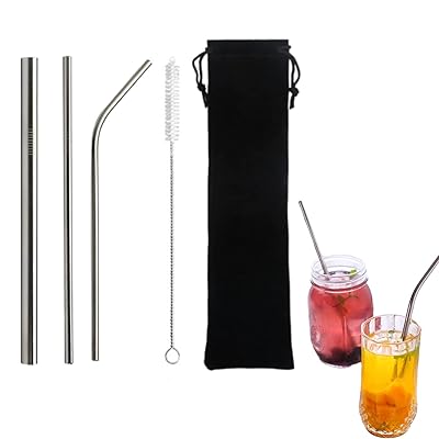 カラフル 蝶の装飾 ガラスストロー ガラス製 耐熱 再利用可能 凍結発泡茶飲料用 耐熱 安全無毒 洗浄ブラシ付き (ステンレス鋼ストロー【3本＋清掃ブラシ】)