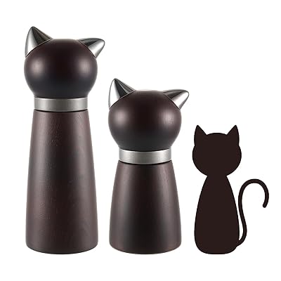 ペッパーミル 木製 岩塩 ミル 猫のデザイン 2個セット ソルトミル 卓上 調味料 塩胡椒挽き 粗さ挽き調..