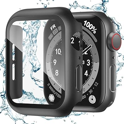 for アップルウォッチ 防水 カバー 41mm Apple Watch用 ケース Series 9 8 7 あっぷるうぉっち 保護 バンパー タッチ感度が高い 耐衝撃 ガラスフィルム 装着簡単 iWatch 41mm ブラック