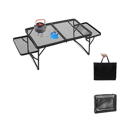 キャンプ テーブル サイドテーブル付き 折りたたみ式 メッシュテーブル 二つ折りテーブル