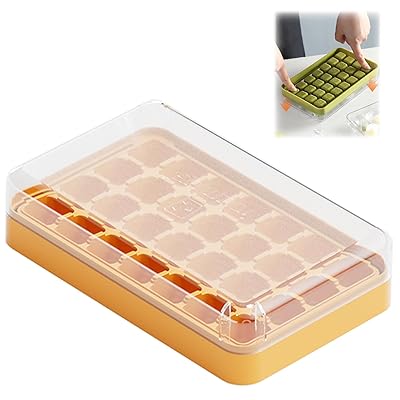 製氷皿 製氷機 製氷器 28マス小さい氷 氷作る容器 製氷皿 蓋付き 取りやすい 押して型を離す 大容量 ポータブル 長方形 冷凍保存 耐久性 製氷皿 家庭用 (イエロー)