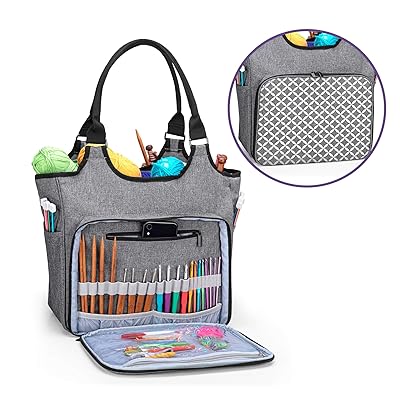 編み物用トートバッグ 毛糸収納バッグ 棒針 かぎ針 編み物用品 まとめて収納(グリッド付き