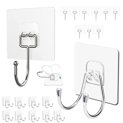 20個の大きな壁フック - 吊り下げ用 15KG (最大) 高耐久壁フック コートとタオル 粘着フック 水