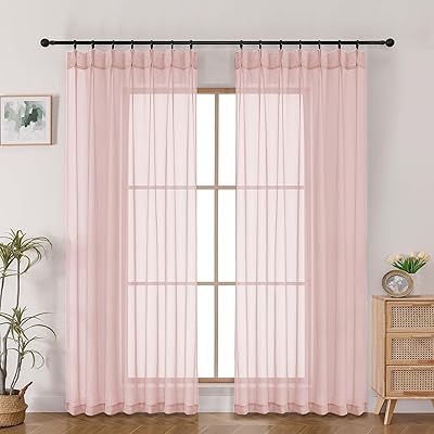 チークピンク レースカーテン 2枚組 幅100×丈183cm 春夏 小窓 外から見えにくい 透けない UVカ