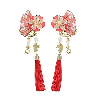 扇子 髪飾り タッセル 扇 花 ヘアクリップ 中華風 漢服 浴衣 和装 ヘアアクセサリー ヘッドド