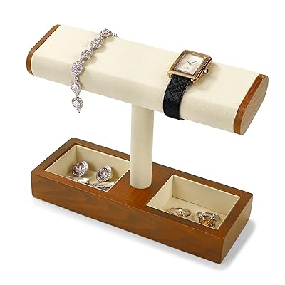 無垢材製腕時計ディスプレイスタンド Tバーウォッチホルダー 男女兼用 (クリームホワイト)