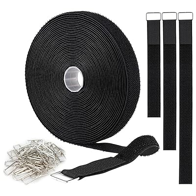 強力マジックテープ バンド 10M×2cm 自由カット 50個ステンレスバックル付き 調整できる面フ