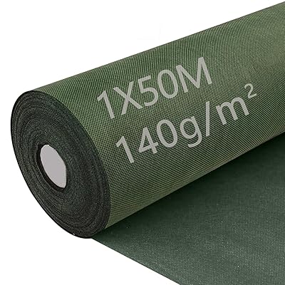 防草シート 1mx50m 140g/m² 高密度 厚手不織布 紫外線劣化防止UV剤入り 高透水性 除草シート ぼうそうシート 雑草防止 固定ピン50本と黒丸50枚付きブランド色グリーンモデル商品説明【商品概要】【丈夫な140g厚手生地】 のぼうそうシートの素材には、紫外線による劣化を防ぐUV耐候剤を配合したプロ仕様のポリプロピレン不織布(140g/m²)を採用。大切な庭の景観を、長期間にわたって雑草の悩みから守ります。1m×50mメートル防草シートの付属品がたっぷり50本の「スチール製U字固定ピン」を標準装備しています。【抜群の遮光性】高品質の耐候性防草シート 不織布は99%以上の日光をほぼ遮蔽し、日光の雑草への到達を最大限に減少させ、光線を遮蔽することで光合成を効果的に遮断し、除草剤を使用できない農地や植栽帯に使用することができる。煩わしい草刈り時間を大幅に削減します。【優れた透水性&通気性】3%親水剤を配合が入るから、目詰まりしにくく水はけが極めて優れています。雨や灌水時には数秒で水が土に浸透し、水たまりや土壌浸食を防ぎます。同時に通気性も確保されているため、作物の根の呼吸を助け、土壌環境を健全に保てます。【適用場所】路肩、畑、菜園、果樹園、花壇、空き地、建物まわり（庭、通路、物干し場、ウッドデッキの下、駐車場(ガレージ)）、墓地(墓石まわり)などでご利用できます。【簡単設置】こちらの防草シートは好きなサイズにカットでき、切断面もほつれにくいので、用途に合った使い方が出来ます。畑やお庭など様々な場所でお使いいただけます。両面使用可能です。【商品説明】【商品詳細】商品種別：園芸用シート商品名：防草シート 1mx50m 140g/m² 高密度 厚手不織布 紫外線劣化防止UV剤入り 高透水性 除草シート ぼうそうシート 雑草防止 固定ピン50本と黒丸50枚付き製造元：商品番号：グリーン1X50m商品内容：グリーン1X50m色：グリーン【当店からの連絡】