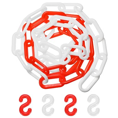 プラスチックバリアチェーン 5フィート長さ 赤白 防水 安全チェーンリンク S字バックル付き 人混み制御/エレベーター/駐車場/車道用 警戒バリアリンク