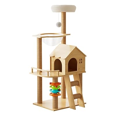 キャットタワー 木製 猫タワー 合板 スリム 大型猫用 据え置き 省スペース 透明ボウル 宇宙