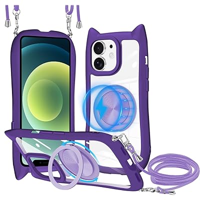 乐天商城 - iPhone 12/12pro ケース MagSafe対応 360度回転スタンド リング付き PC背面 + TPUバンパー ネック ショ