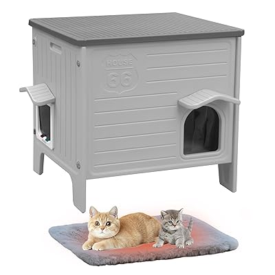 屋外用キャットハウス（猫用マット付き）耐候性プラスチック製 猫小屋（脱出用ドア付き）