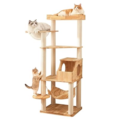 キャットタワー 木製 据え置き 無垢材 ラバーウッド 大型猫 天然木 宇宙船 クリアボウル 爪