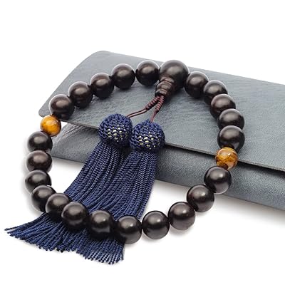 数珠 男性用 縞黒檀(艶消) 22玉 マグネット式数珠袋付き 黒ネクタイ 葬式 喪章 セット 礼装 フ