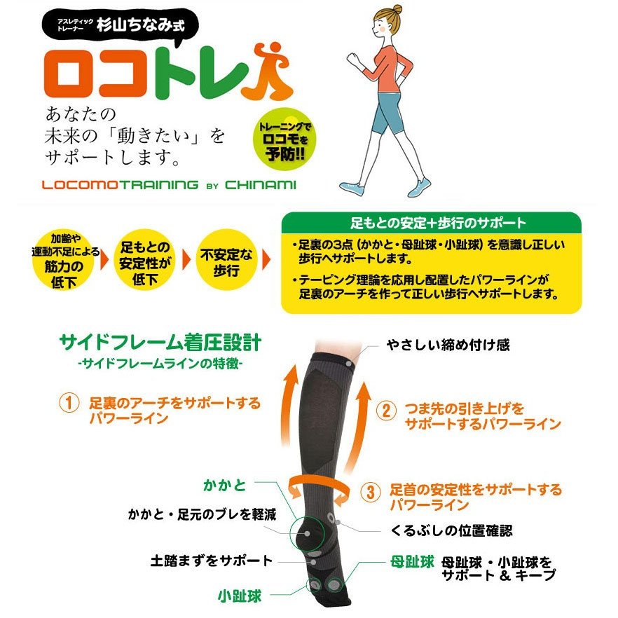 ロコトレ 3点立ちハイソックス [ブラックのみ]足裏の3点を意識し正しい歩行へサポ...