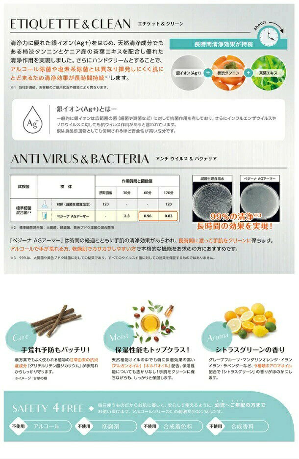 べジーナ AG アーマー 60g 中央有機化学 清浄＆保湿ハンドクリーム 乾燥・手荒れ・銀イオン nextmn-10006151 Next Field サンプル画像3