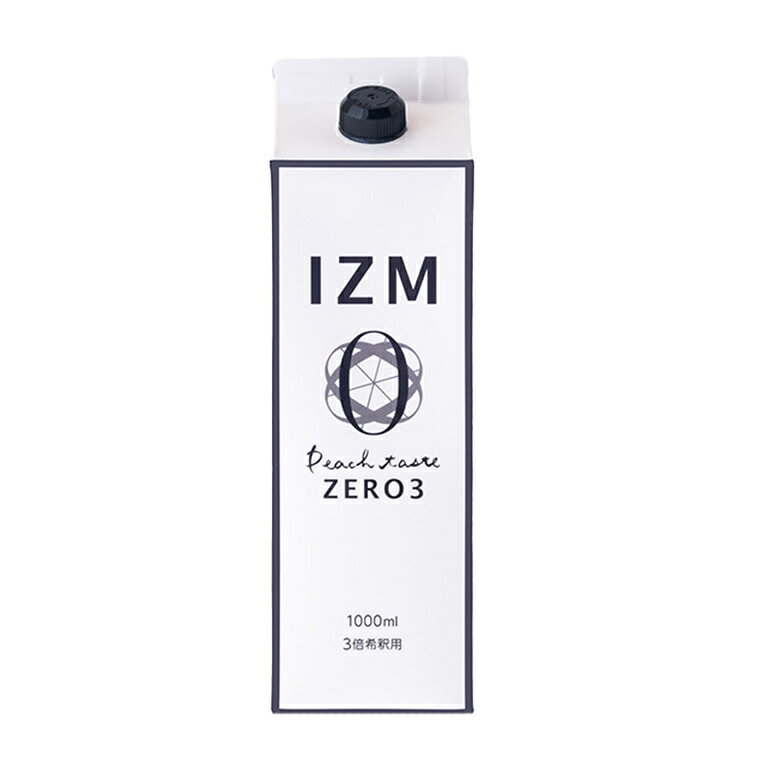 ■品名 IZM PEACH TASTE ZERO 3（イズムピーチテイスト ゼロスリー） ■内容量 1000ml（3倍希釈用） ■商品概要 IZMZEROがアップグレードしてリニューアル！ 「カロリー・糖質・脂質」3つのゼロに加え、コエンザイムQ10や乳酸菌末を新配合してリニューアル！ さらに進化したゼロカロリー酵素ドリンク、IZM PEACH TASTE ZERO 3（イズム ピーチテイスト ゼロスリー）はピーチ味で美味しい国内初のゼロカロリー酵素ドリンクです。 瀬戸内産にこだわった75種類の野菜や果物を3年6ヶ月発酵させた植物発酵エキスや広島県産レモン果汁を配合。 ゼロカロリーでありながら、すっきりとした飲み口で爽やかなテイストに仕上げております。 こだわり原料に加え、コエンザイムQ10、乳酸菌末、プロテオグリカン、桜の花エキスなど、美に嬉しい成分も贅沢配合。 腸内環境を整え、美と健康的な生活をサポートします。 手軽に続けやすい美味しさ酵素ドリンクってどんなイメージがありますか？ 一度飲みにくさを感じてしまうと毎日の習慣として続けるのは難しいものです。 「美味しいから無理なく手軽に続けやすい」「これなら子供も飲みやすい」そんな仕上がりを追求し、IZMが生まれました。 ECO仕様 飲み始めから飲み終わった後まで考慮したアルミパック仕様。 冷蔵庫での保管やゴミ捨てもラクに取り扱えます。 ■お召し上がり方 1日あたり40〜80mlを目安に、水、白湯（40℃目安）、炭酸水などで3倍程度に希釈してお召し上がりください。 【原液・お水以外のおすすめレシピ】 ★ヨーグルト・アイスクリーム・パンにはつみつの要領で添えて。 ★お洒落にカクテルや焼酎で割っても美味しく頂けます。 ★牛乳で希釈しても美味しい。豆乳割も海外で人気です。 ■栄養成分表示（40mlあたり） エネルギー：0kcal、たんぱく質：0g、脂質：0g、炭水化物：0.2g、食塩相当量：0.04g ■原材料 りんご酢（国内製造）、レモン果汁（広島県産）、植物発酵エキス、ピーチ果汁、乳酸菌末（殺菌）、コエンザイムQ10、サケ鼻軟骨抽出物（プロテオグリカン含有）、桜の花エキス加工粉末、エラスチン加水分解物（タラ由来）、フィッシュコラーゲンペプチド、アサイーエキス、豚プラセンタエキス末／酸味料、甘味料（ステビア）、香料、カラメル色素、ヒアルロン酸、ビタミンC、ビタミンB1、ビタミンB2、ビタミンB6、ビタミンB12、(一部にキウイフルーツ・さけ・大豆・豚肉・もも・りんご・ゼラチンを含む) ■生産国 日本 ■ご使用上の注意 ●原材料名表示をが参照の上、食物アレルギーのある方はご利用をお控えください。 ●体質に合わない場合はご利用を中止してください。 ●妊婦・授乳中の方や通院中・お薬を服用中の方は、医師とご相談の上お召し上がりください。 ●野菜や果物などの原料を使用している為、色調や風味、粘度に変化が生じる場合がありますが、品質には問題ありません。 ●原料由来の浮遊物、沈殿物が発生する場合がありますが、品質には問題ありません。 ●開栓後はキャップや栓口を清潔に保ち、10℃以下で保存し、お早めにお召し上がりください。 ●賞味期限の過ぎた製品はお召し上がりにならないでください。 ●水などで薄めた原液はその日の内にお召し上がりください。 ●一度うつした原液はもとに戻さないでください。 ■保存方法 高温多湿及び直射日光を避けて冷暗所に保存してください。 ■販売元 株式会社T-CONCEPTION 　