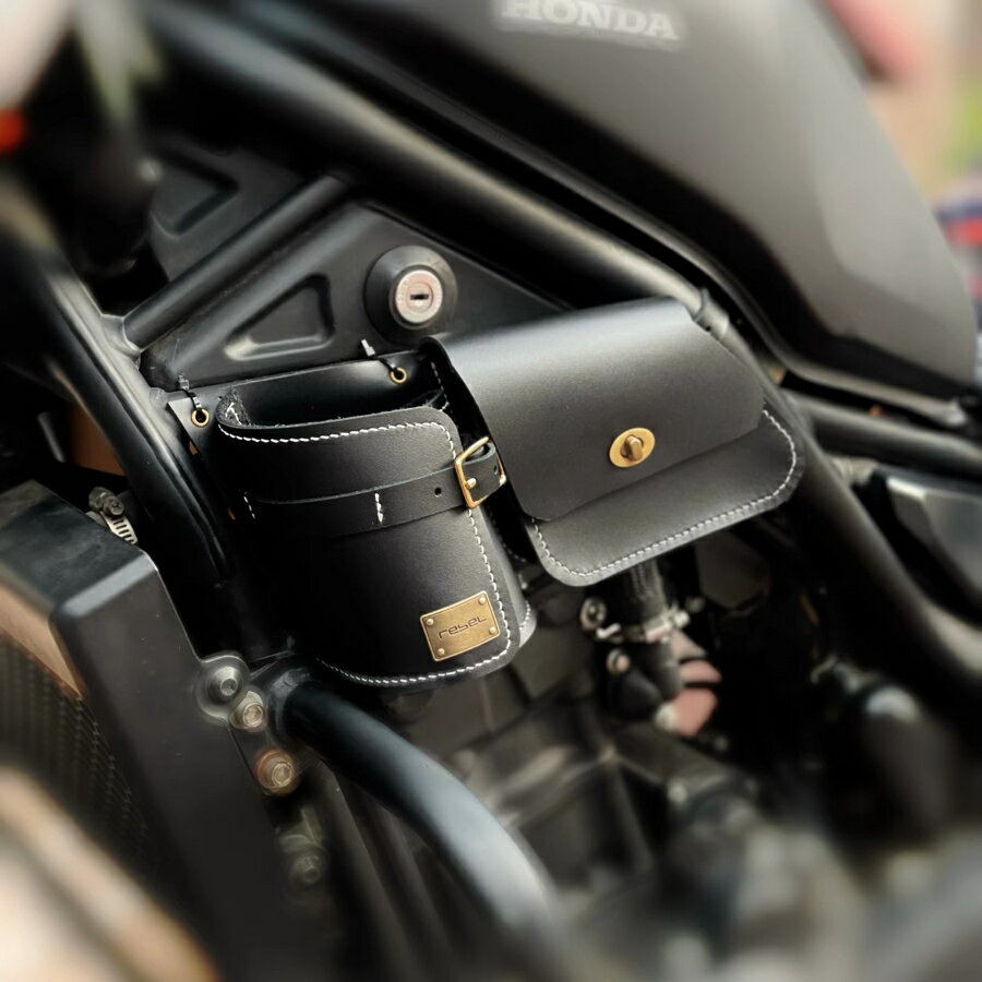 ホンダ レブル 250 300 サイドバック ボックス カップホルダー 格好いい カスタム レザー 革 2色 純正感 荷台 バイク用 汎用【取り寄せ】