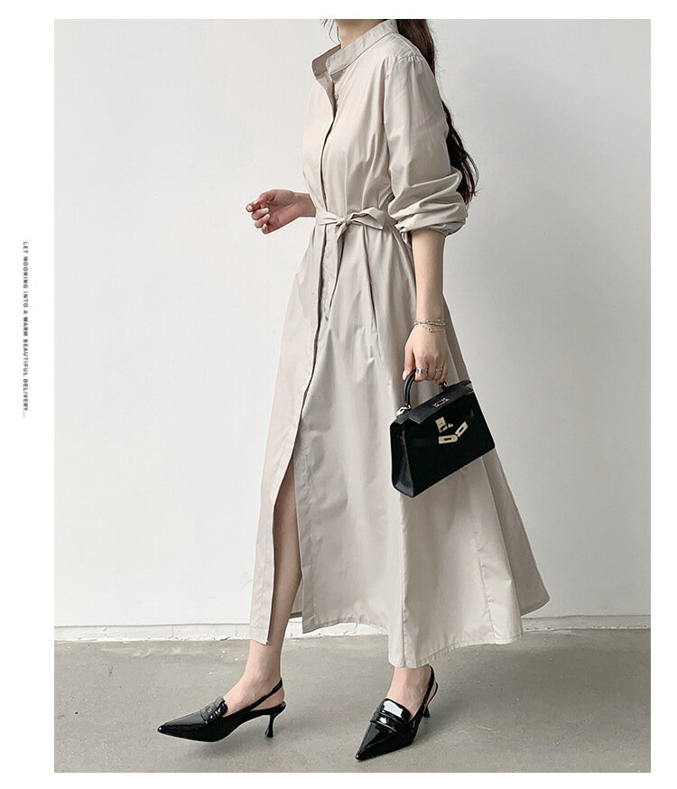 シャツワンピース レディース 長袖 シフォン ロングワンピース 上品 ゆったり 大きいサイズ 体型カバー 着痩せ カジュアル 無地 ドレス お出かけ 通勤 秋 冬 春