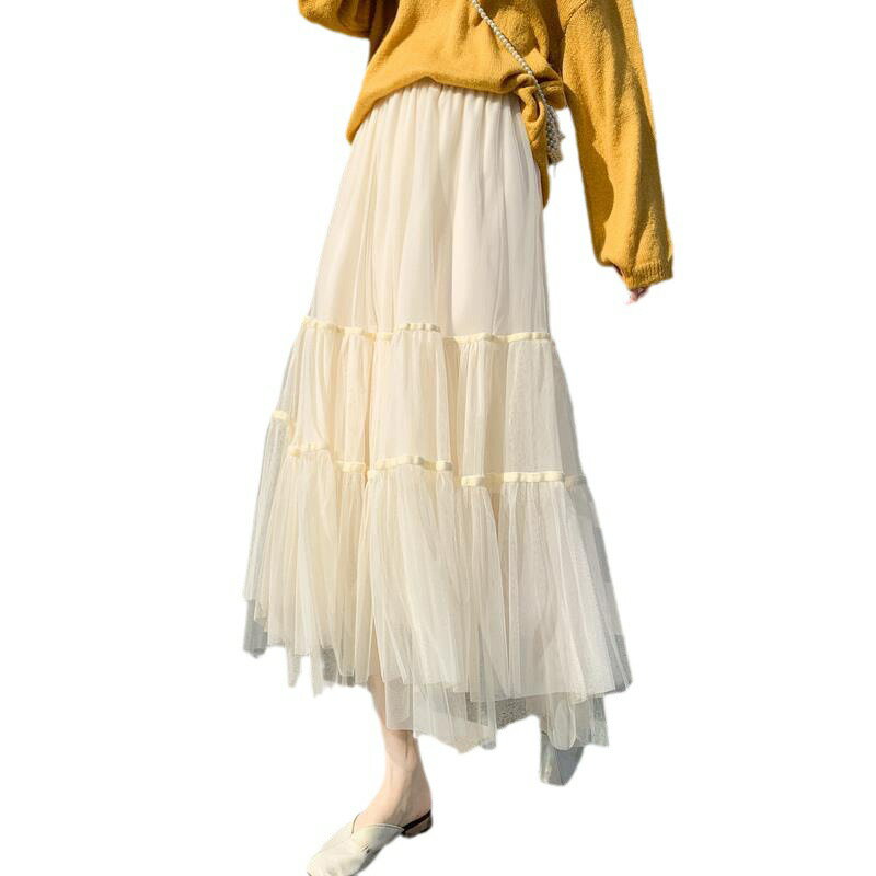 ロングスカート レディース ロング丈 無地 裏地付き メッシュ ドレープ プリーツ シンプル カジュアル 通気性 爽やか 着痩せ ゆったり 春 秋 冬 デイリー お出かけ 大人 通勤 通学 デート 旅行