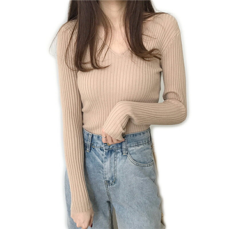 Rakuten - リブニット レディース Vネック セーター ニュートライ浅Vネック・大人め高級魅力・鎖骨美人・重ね着・高伸縮・リブ素材・着回し力・華奢見え・薄手 ニットソー カットソー トップス ニット 長袖 リブ 秋 冬 ストレッチ