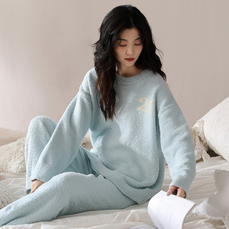 パジャマ ルームウェア フランネル 秋冬 裏起毛 長袖 レディース 上下セット 女の子 部屋着 寝間着 ふわふわ 暖かい ゆったり 柔らかい 肌に優しい 厚手 保温 可愛い ゆったり