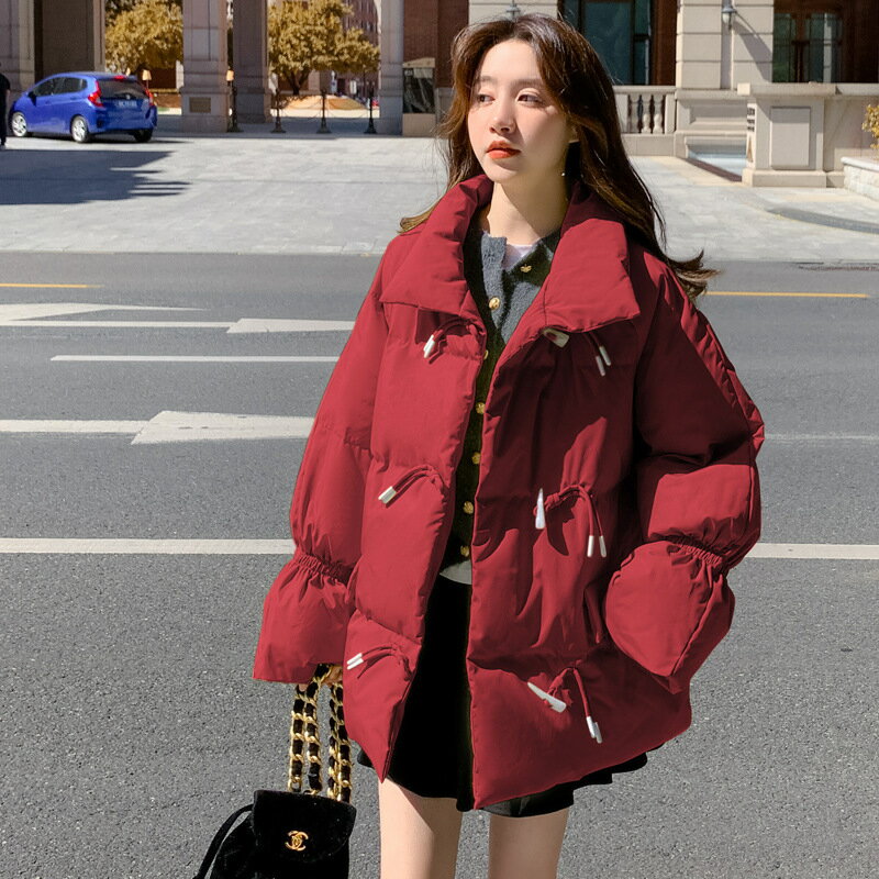 Rakuten - レディース ダウンジャケット 中綿 ゆったり 冬服 秋冬 韓国風 厚手 ショート丈 綿服 防寒 暖かい コットン おしゃれ 軽量 コート 無地 通勤 カジュアル ブルゾン 体型カバー アウター ダウンコート