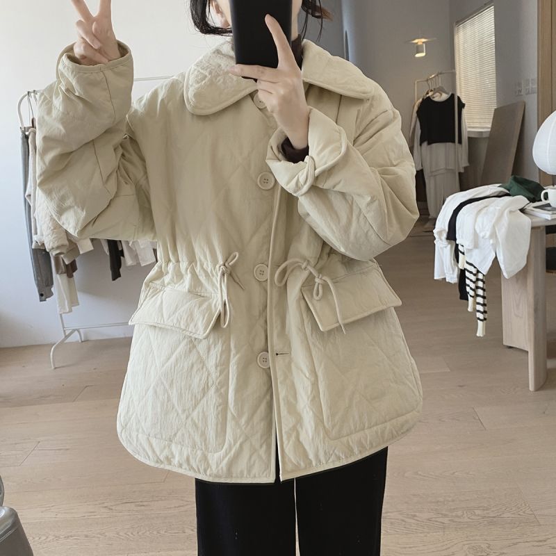 Down Coat - レディース ダウンコート 軽量 コート 無地 中綿 秋冬 ダウンジャケット 冬服 綿服 防寒 暖かい コットン おしゃれ 韓国風 通勤 カジュアル ブルゾン 体型カバー アウター ショート丈 ゆったり