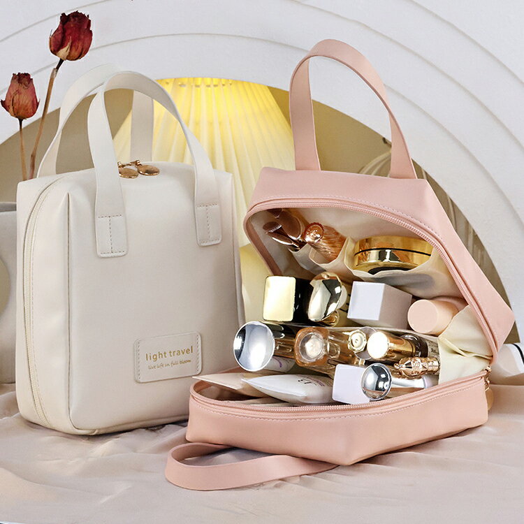 楽天ネクストストアーニコニコ店PUレザー化粧ポーチ 仕切り 大容量 ダブルファスナー メイクポーチ 大きめ 可愛い コスメポーチ 持ち運び 化粧品入れ メイクやスキンケアアイテム 多機能ポケット付き 化粧道具 小物入れ ポーチ 通勤 旅行用 防水 軽量