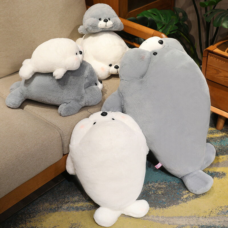 Rakuten - 抱き枕 ぬいぐるみ アザラシ クッション 抱きまくら 柔らかい 可愛い 縫い包み ホワイト グレー クリスマス 車の飾り 誕生日 プレゼント