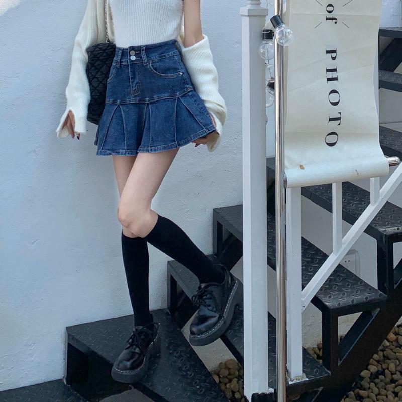 スカート レディース デニム ショートスカート ミニスカート デニムスカート 無地 ハイウエストフリル フレア Aライン ミニ丈 ボトムス 脚長効果 可愛い プリーツスカート カジュアル おしゃれ 通学 日常着 春夏秋 nextstore0227-10001497 ネクストストアーニコニコ店 サンプル画像3