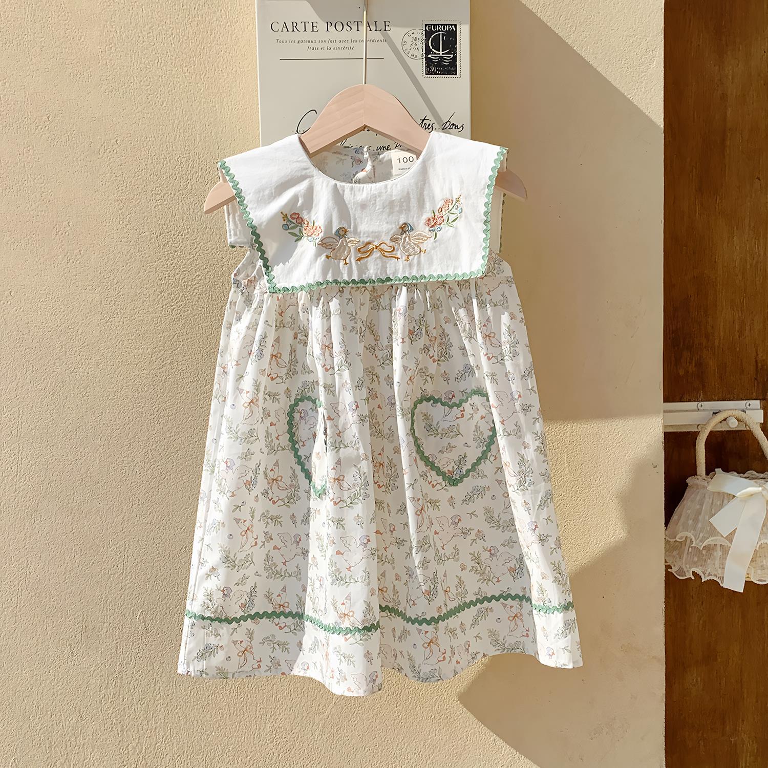 Rakuten - 子供服 ワンピース 夏 半袖 ドレス 女の子 可愛い キッズ 女児 レース ワンピース アヒル ベストドレス