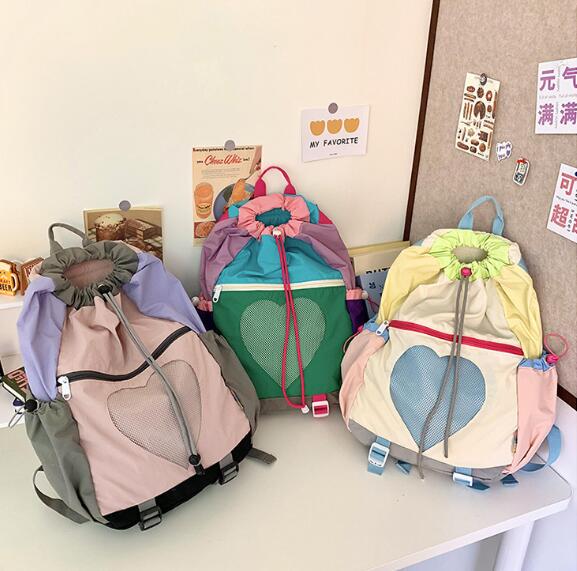 ュックサック 高校生 中学生 通学 女子 子供 ピンク ハート柄 リュック レディース おしゃれ 大容量 軽量キャンバス バック 旅行 カジュアル デイパック