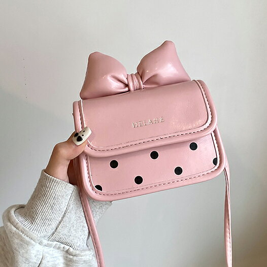 ショルダーバッグ リボン ドット柄 フラップ 小さめ レディース かわいい マグネットボタン開閉 女の子らしい