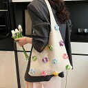 ニットバッグ 花柄 トートバッグ レディース エコバック 買い物バッグ 人気 おしゃれ 手提げ かばん 柔らかい 折りたためる 手提げ 肩掛け 軽量 かわいい トレンド 通学 通勤 大人 カジュアル