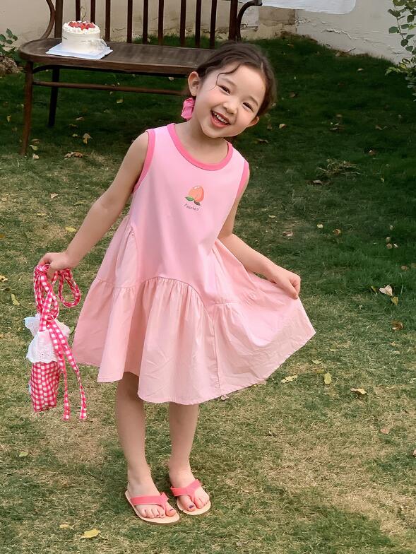 Rakuten - 袖なし 薄手 サマードレス　ワンピース デザインワンピース ガールズ 女の子 キッズ ワンピ シンプル Aライン 春 夏 子供ドレス カジュアル