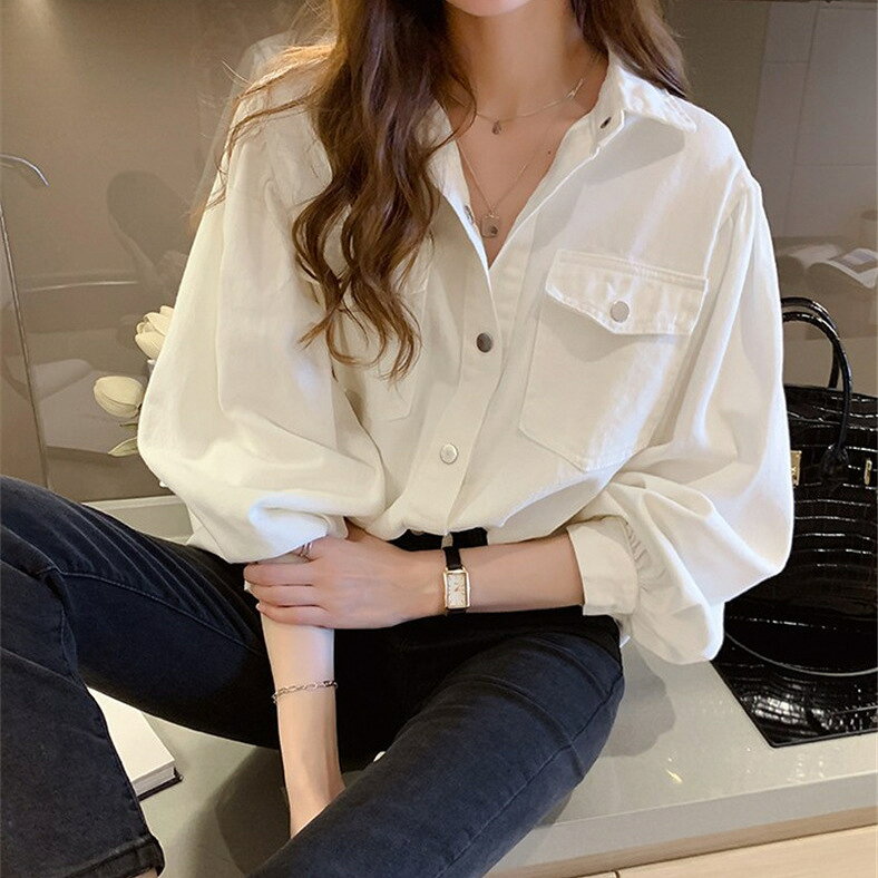 Rakuten - レディース デニムシャツ デニムジャケット シンプル おしゃれ ロング丈 長袖シャツ デニム ブラウス シンプル ゆったり 着痩せ カジュアル トップス アウター 大きいサイズ 春秋