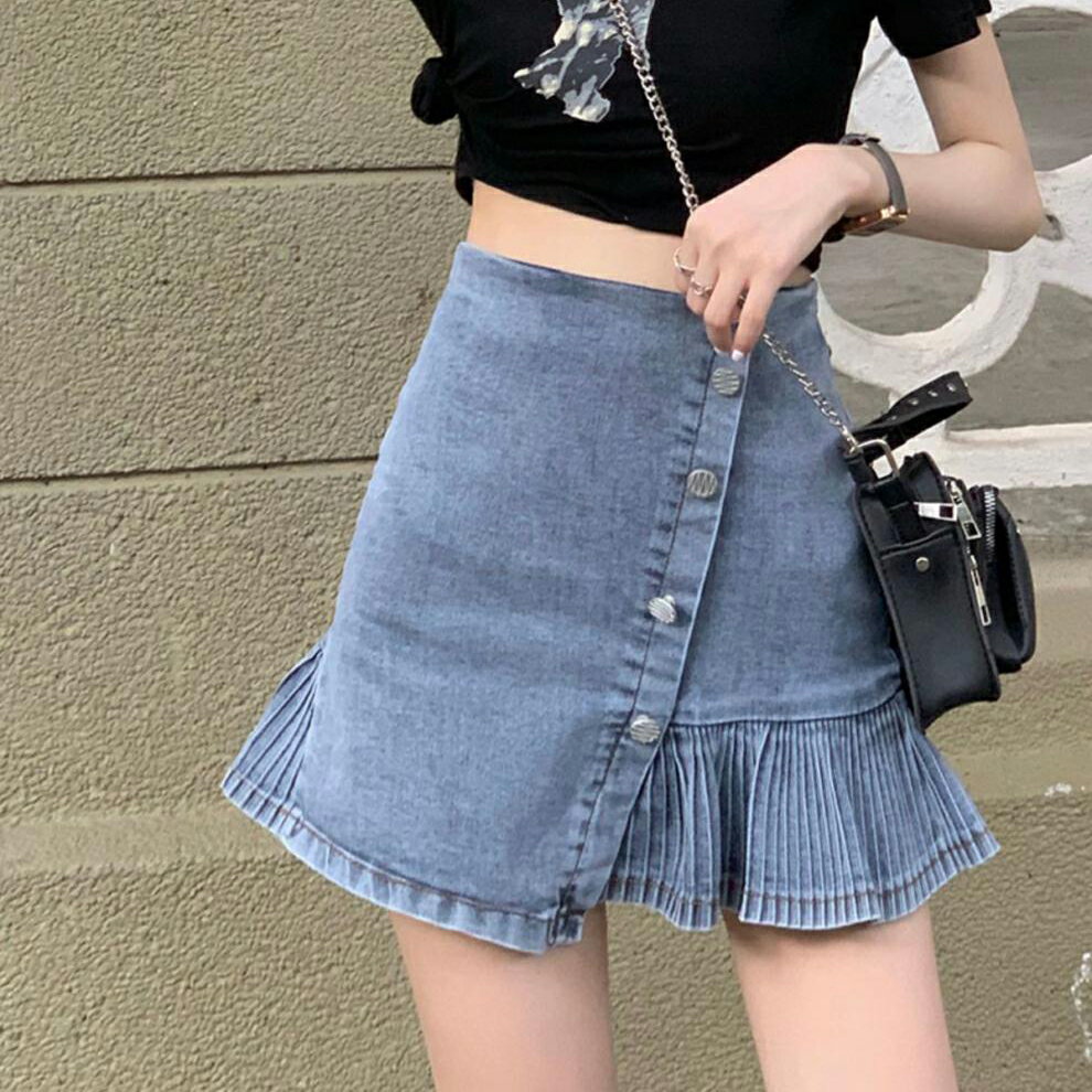マーメイドスカート デニムスカート レディース ミニ丈 プリーツ タイトスカート ショートスカート ハイウエスト 膝上丈 プリーツ カジュアル シンプル レトロ おしゃれ 可愛い 春夏 Aライン 短い