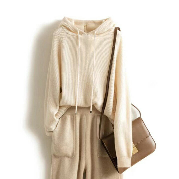 フード付き 無地 プルオーバー ドローストリング ニット セーター ジャンパー レディース 秋冬春 ゆったり 刺繍入り 保温防寒 長袖