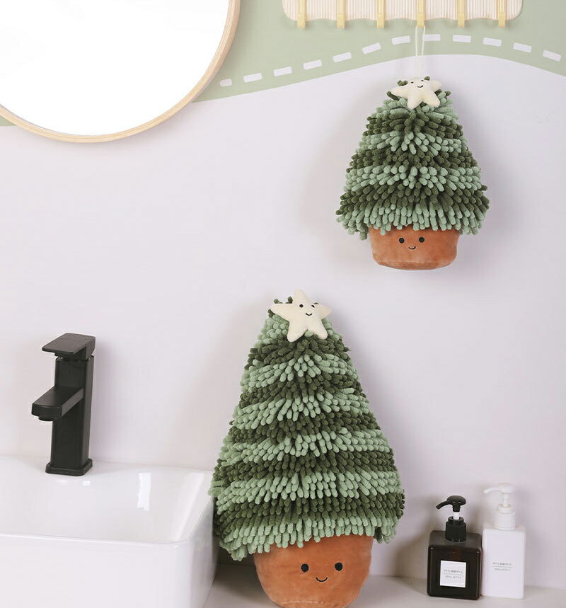 ハンドタオル 子ども ループ付き クリスマスツリー 速乾 ふわふわ おてふきタオル クリスマスツリー 可..