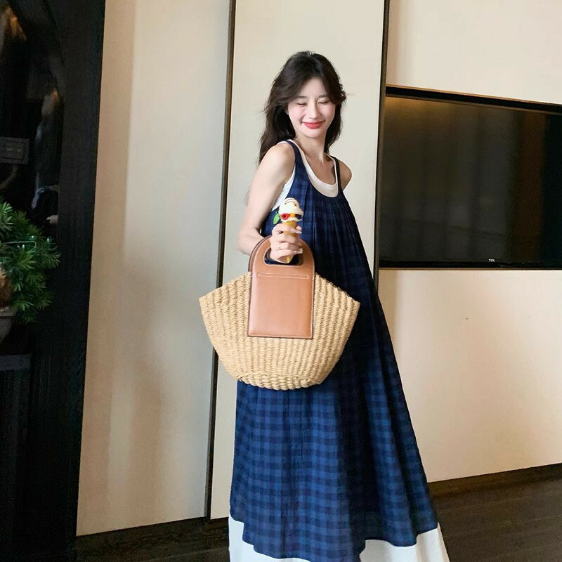 Rakuten - ワンピース ロング ドレス ノースリーブ サマー レディースウェア　ロングワンピース Aライン 大人 体型カバー 涼しい 薄手　可愛い ゆったりきれいめ 重ね着 おしゃれシンプル 着瘦せ チョッキ Uネック ベストドレス 春 夏 秋 フレア