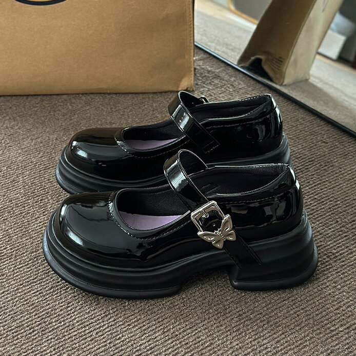 フォーマルシューズ レディース 厚底 学生靴 太いかかと ファッション メタルバックル 浅口 シングルシ..
